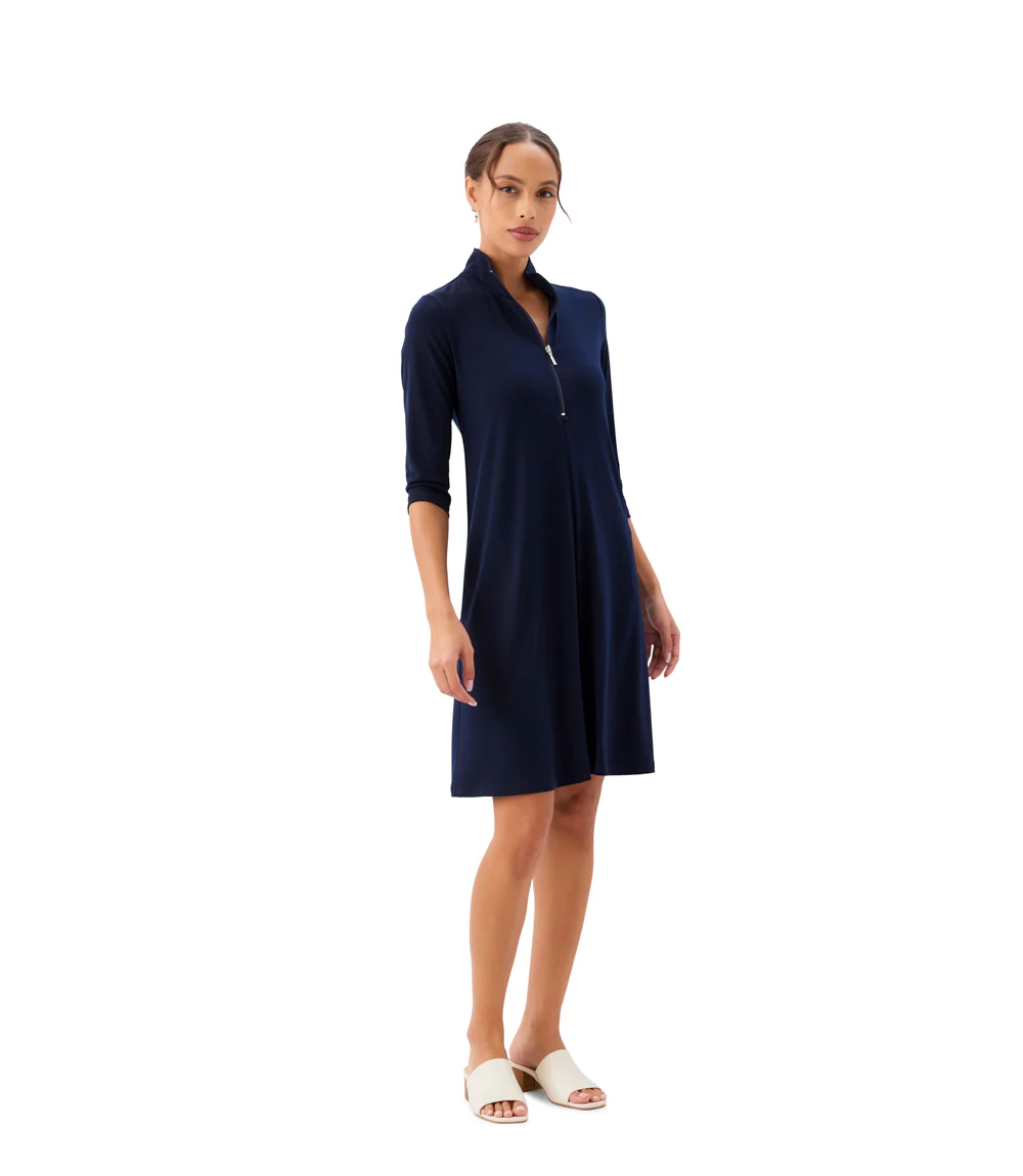 Petite Size 3/4 Sleeve Zip-Up Travel Jersey Dress - Image 3