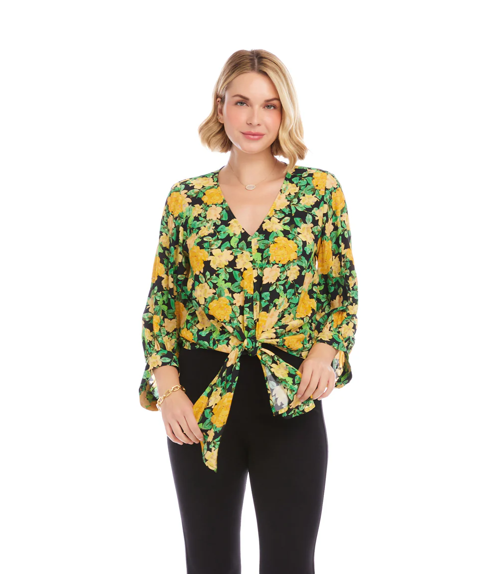 Petite Size Blouson Sleeve Tie-Front Top - Image 2