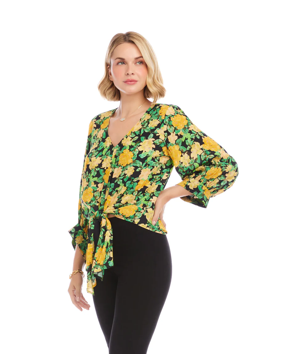 Petite Size Blouson Sleeve Tie-Front Top - Image 3