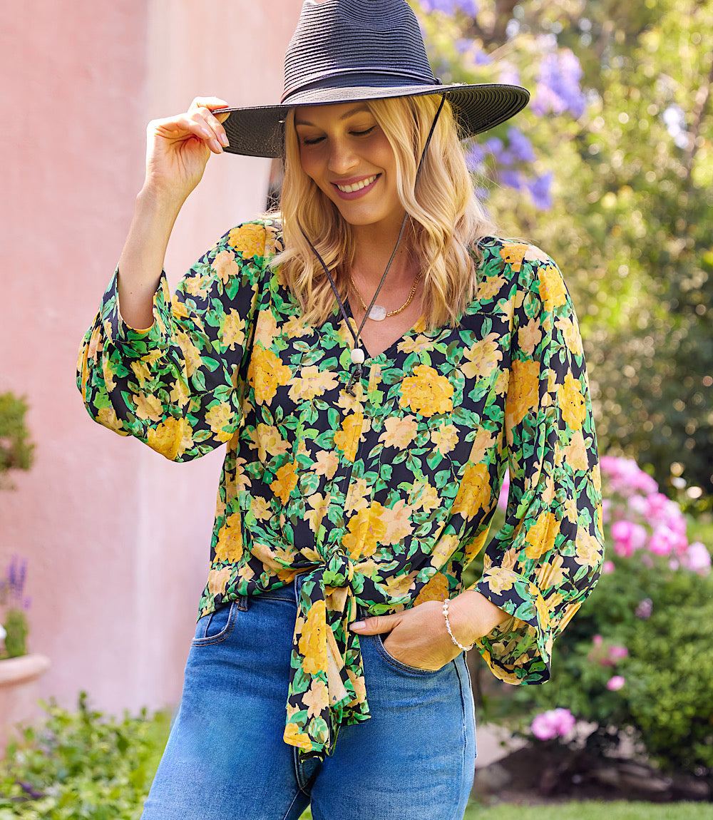 Petite Size Blouson Sleeve Tie-Front Top - Image 5