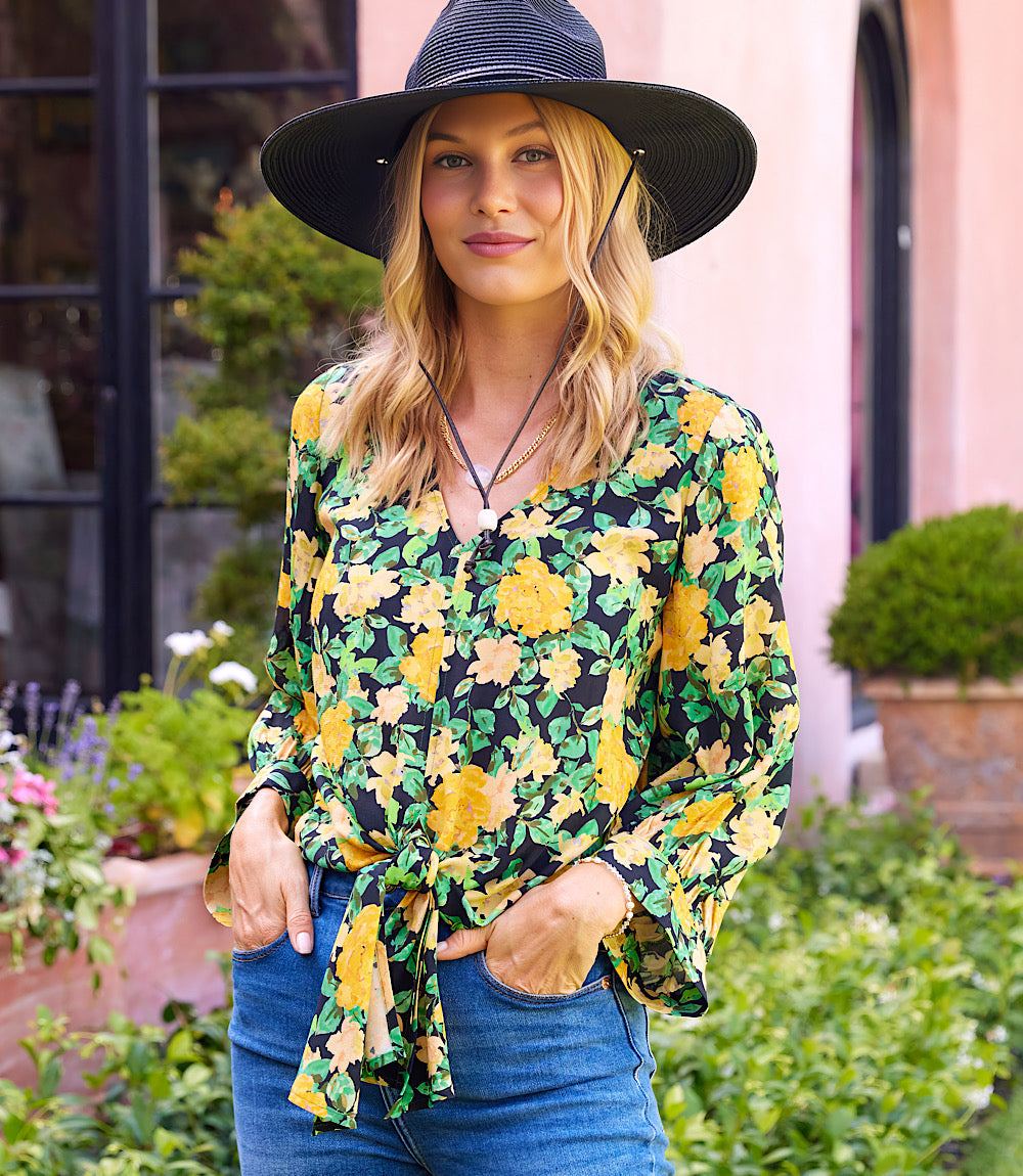 Petite Size Blouson Sleeve Tie-Front Top - Image 7