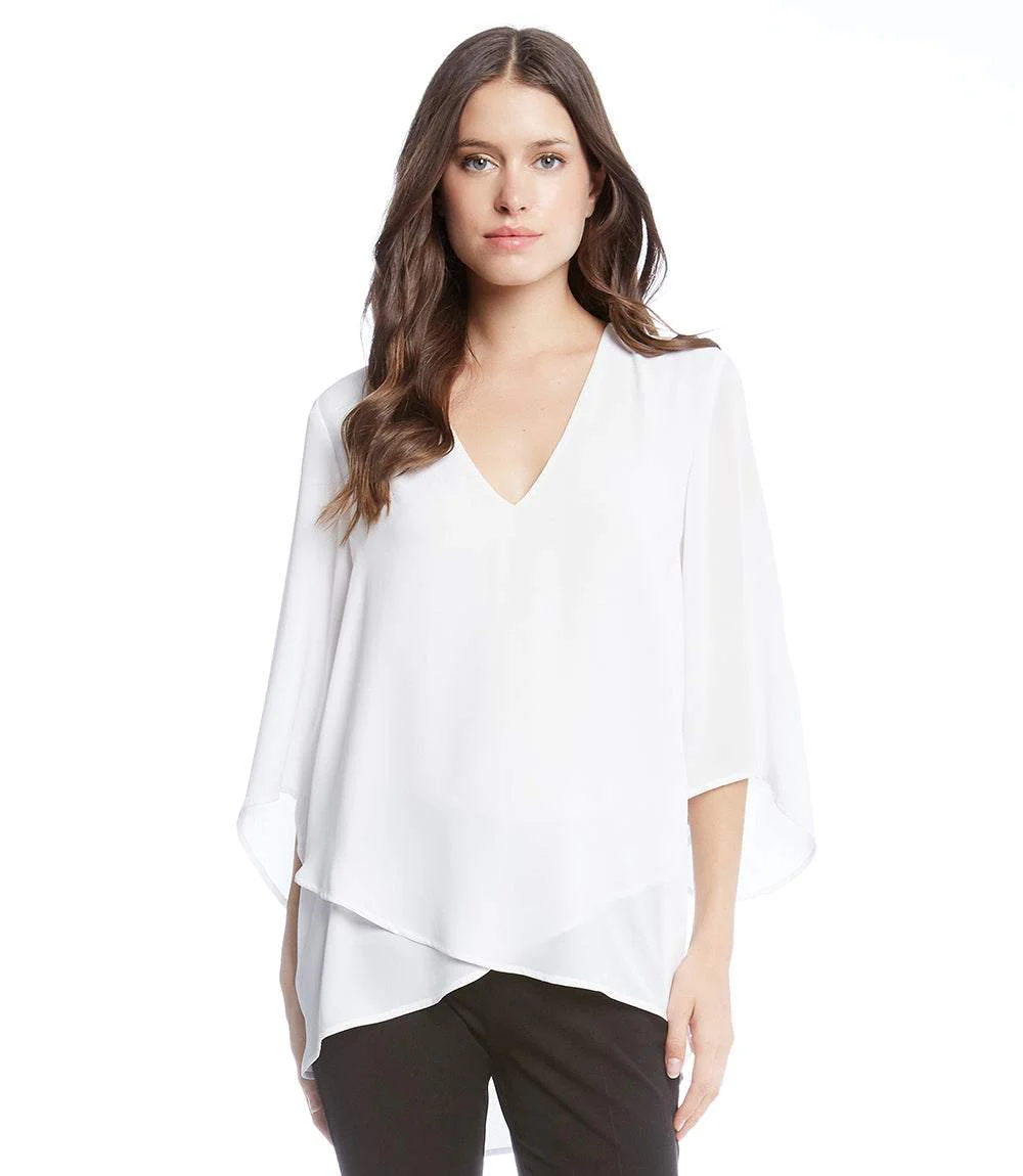 Petite Size Bracelet Sleeve Asymmetric Top - Image 2