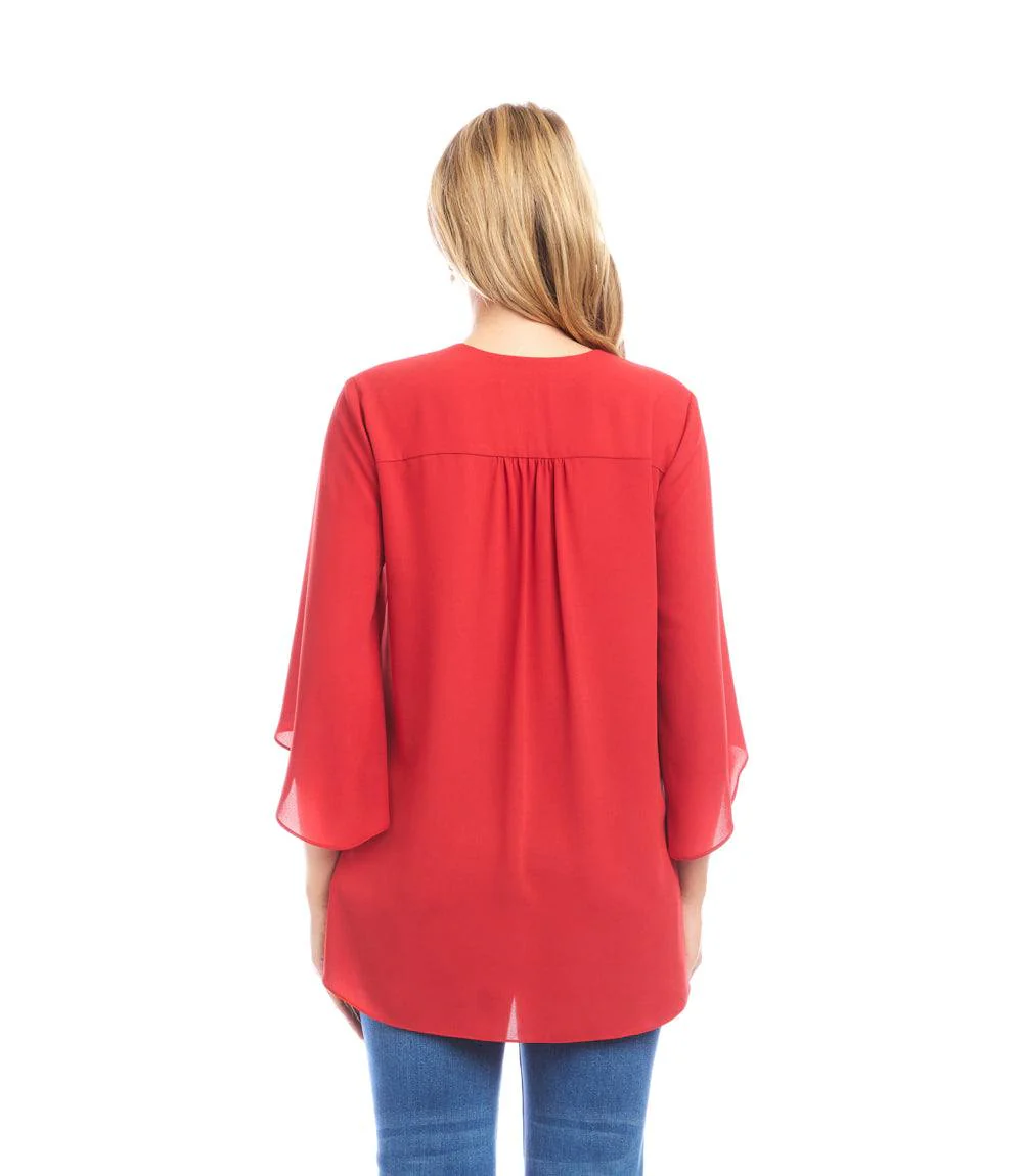 Petite Size Bracelet Sleeve Asymmetric Top - Image 4