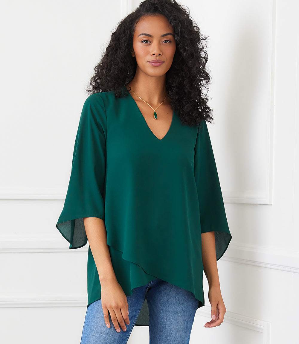 Petite Size Bracelet Sleeve Asymmetric Top - Image 6