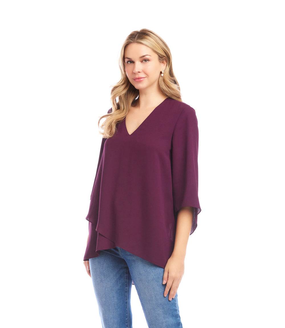 Petite Size Bracelet Sleeve Asymmetric Top - Image 3