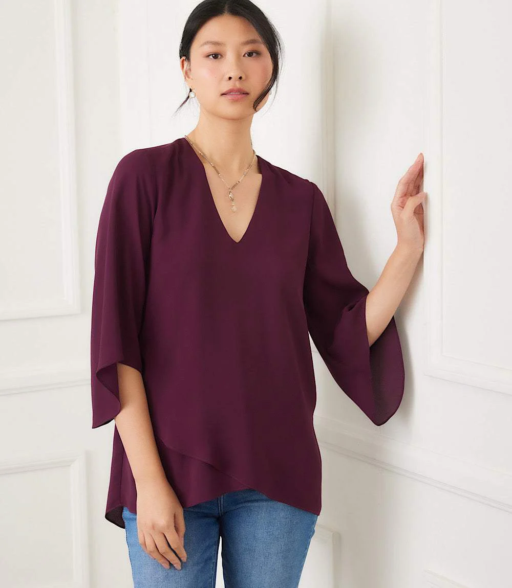 Petite Size Bracelet Sleeve Asymmetric Top - Image 5