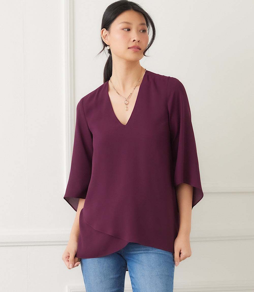 Petite Size Bracelet Sleeve Asymmetric Top - Image 6