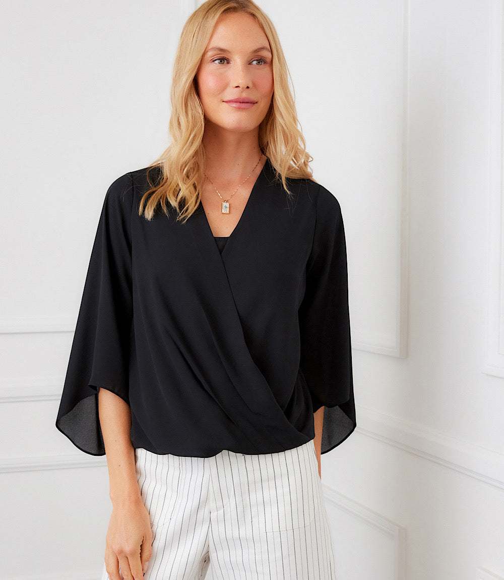Bracelet Sleeve Drape Front Crossover Top - Image 3