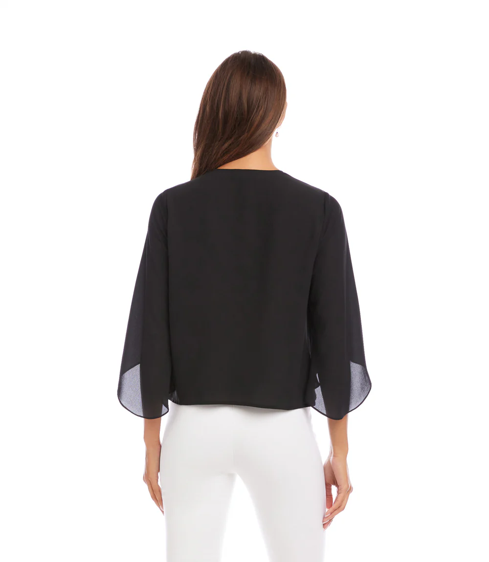 Petite Size Bracelet Sleeve Drape Front Crossover Top - Image 4