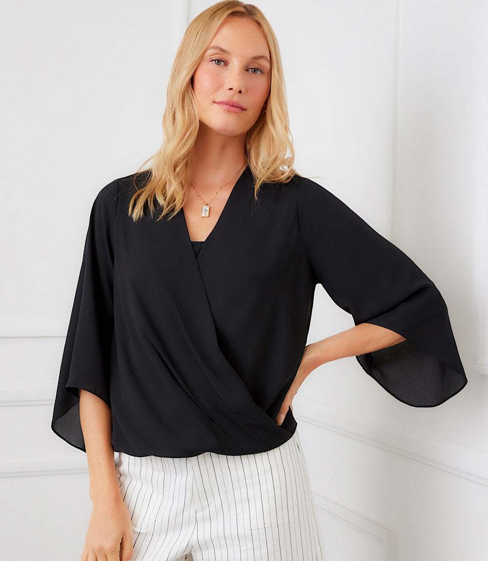 Bracelet Sleeve Drape Front Crossover Top - Image 7