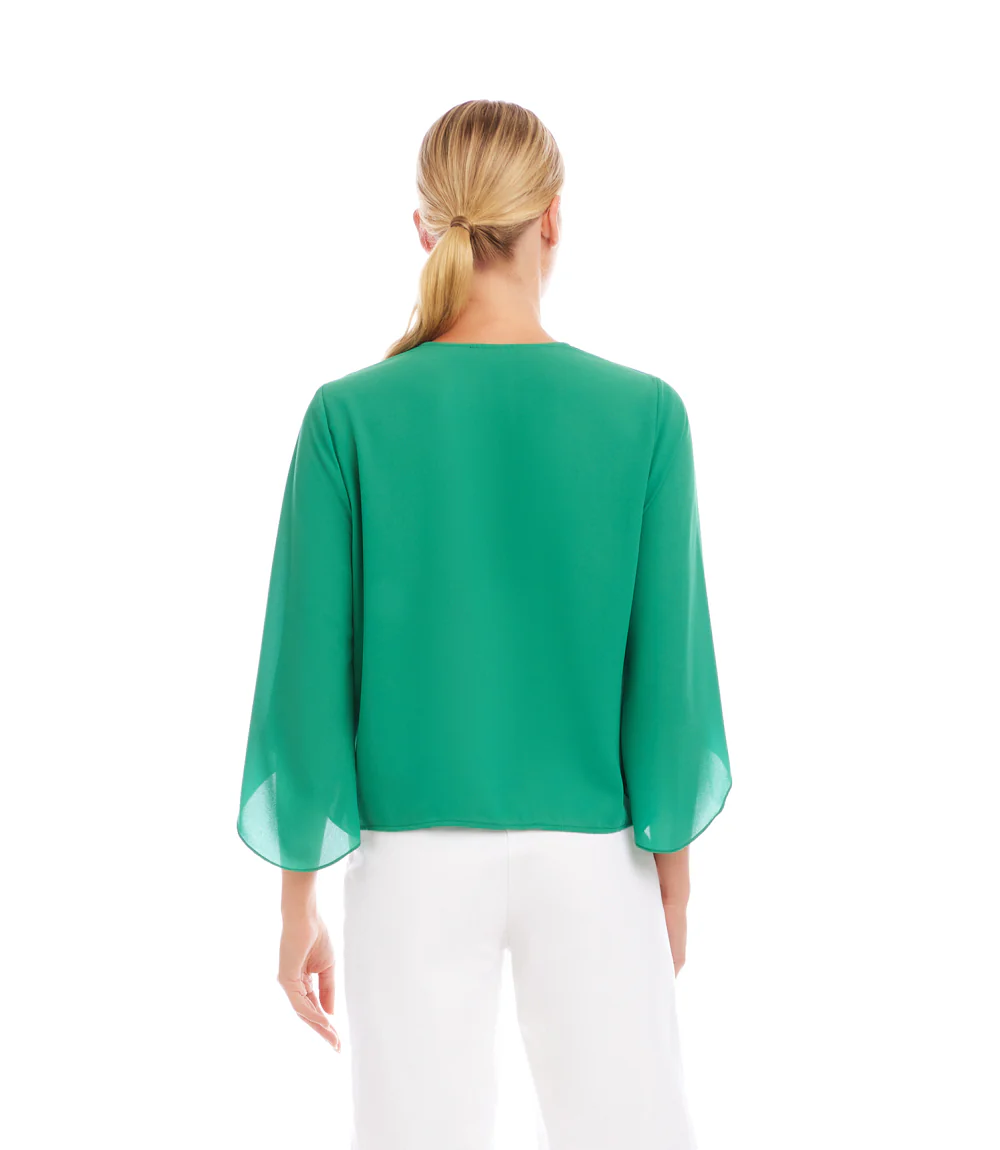 Petite Size Bracelet Sleeve Drape Front Crossover Top - Image 4
