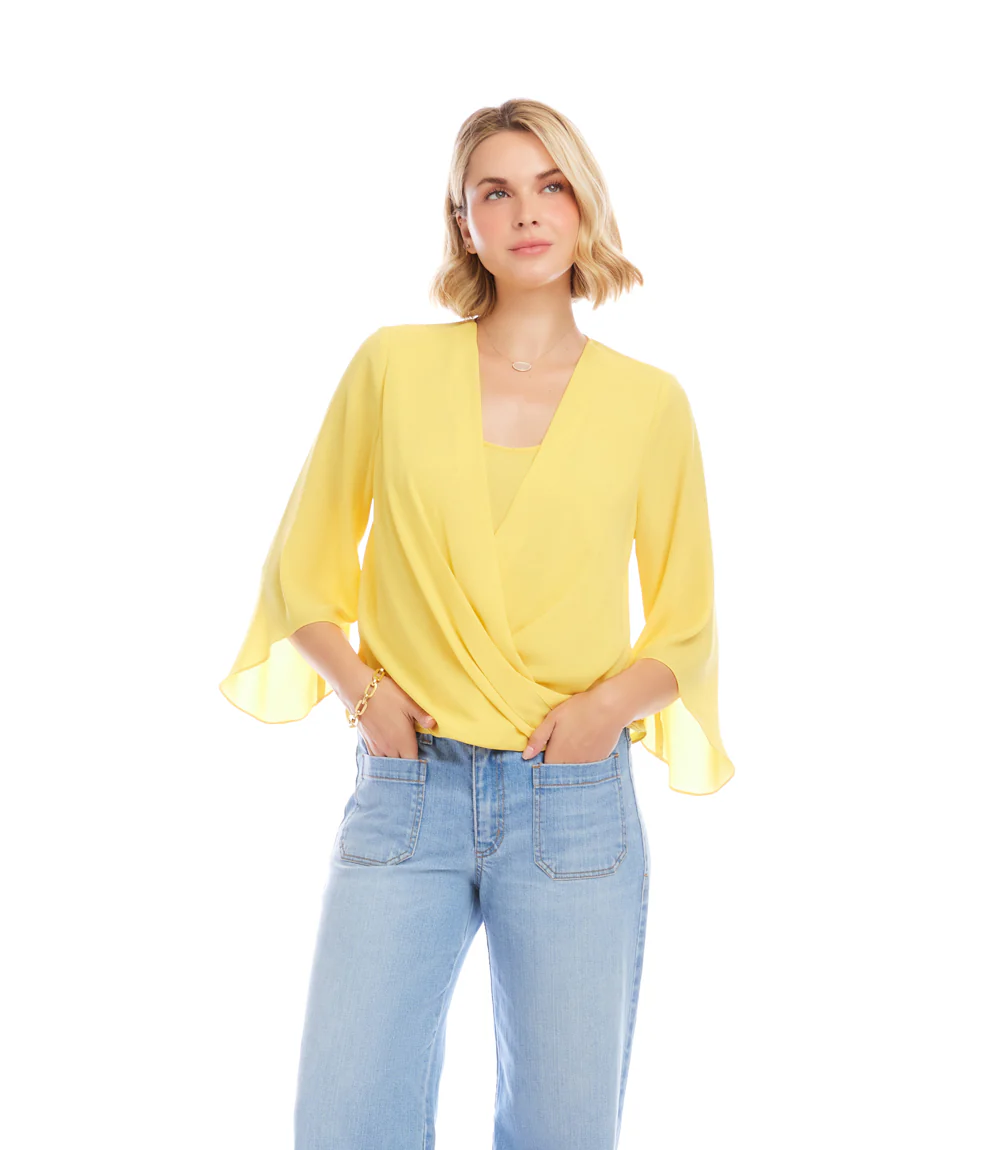 Petite Size Bracelet Sleeve Drape Front Crossover Top - Image 2
