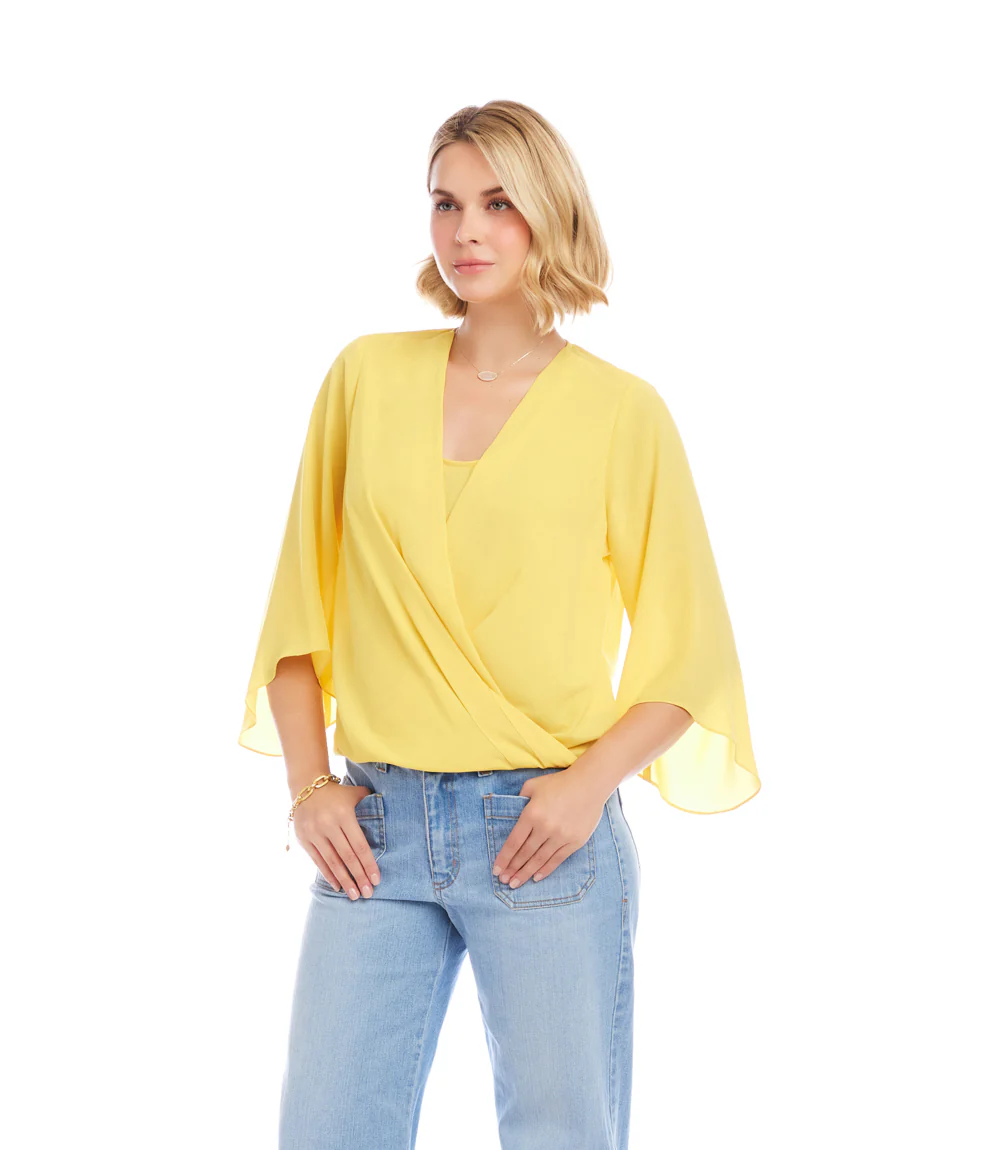 Petite Size Bracelet Sleeve Drape Front Crossover Top - Image 3