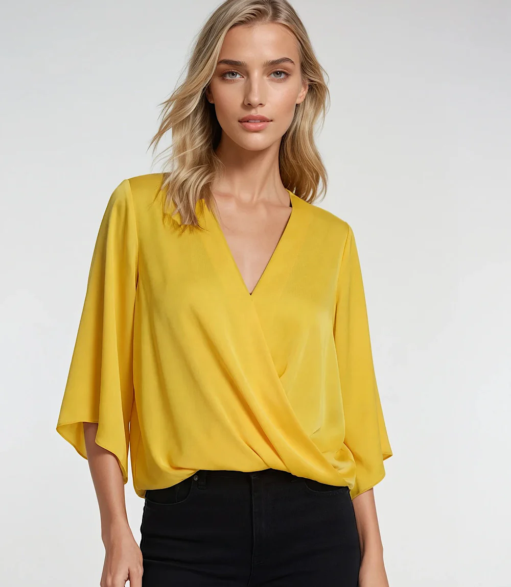 Petite Size Bracelet Sleeve Drape Front Crossover Top - Image 6