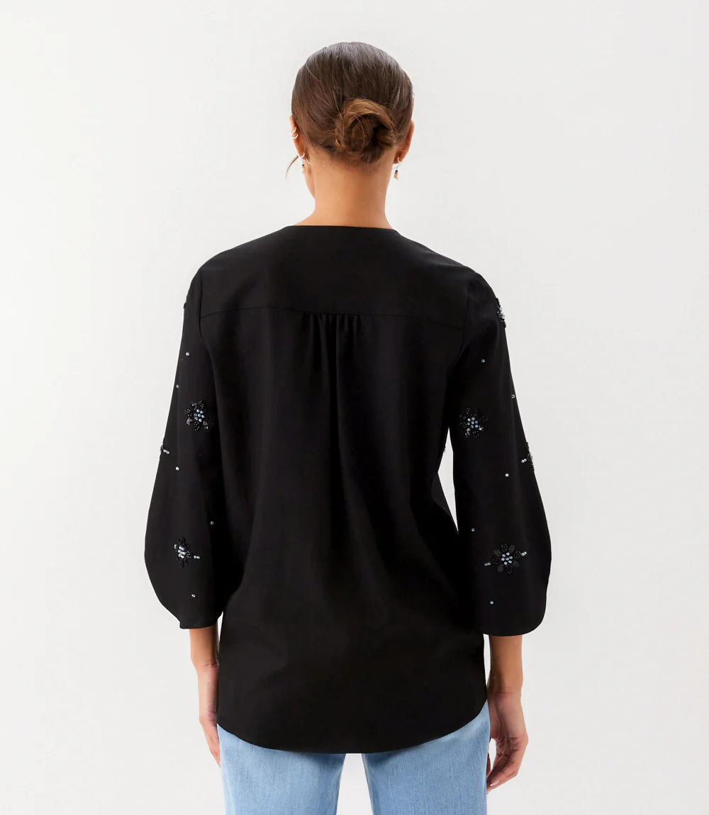 Petite Size Bracelet Sleeve Embellished Asymmetric Top - Image 6