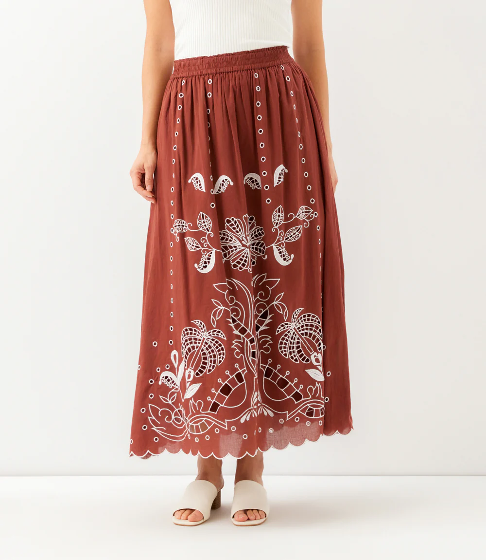 Cut-Out Embroidery Midi Skirt - Image 5