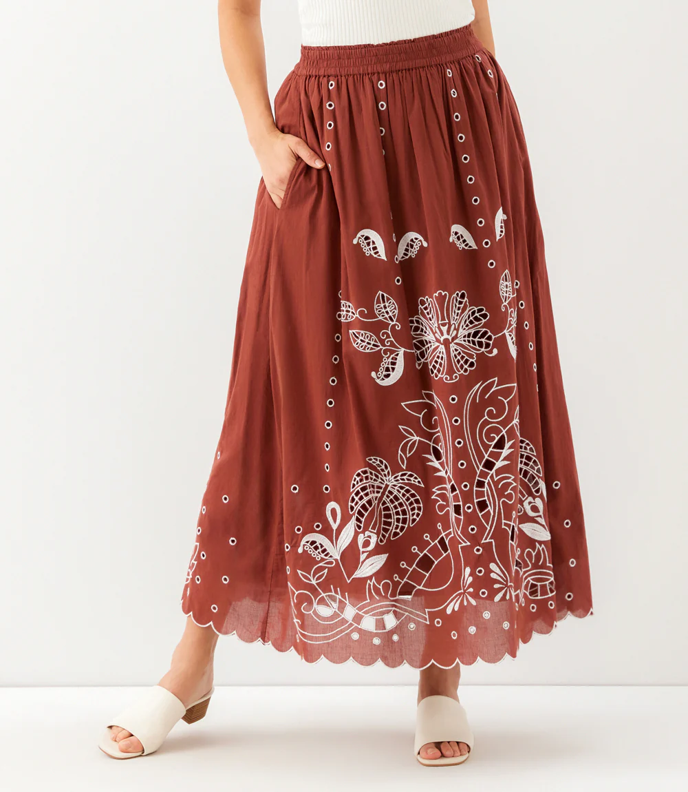 Cut-Out Embroidery Midi Skirt - Image 3