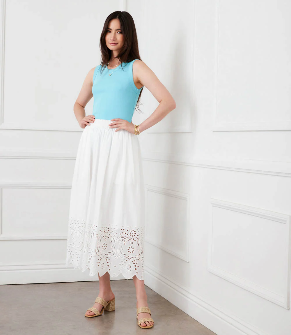 Petite Size Cut-Out Embroidery Midi Skirt - Image 6