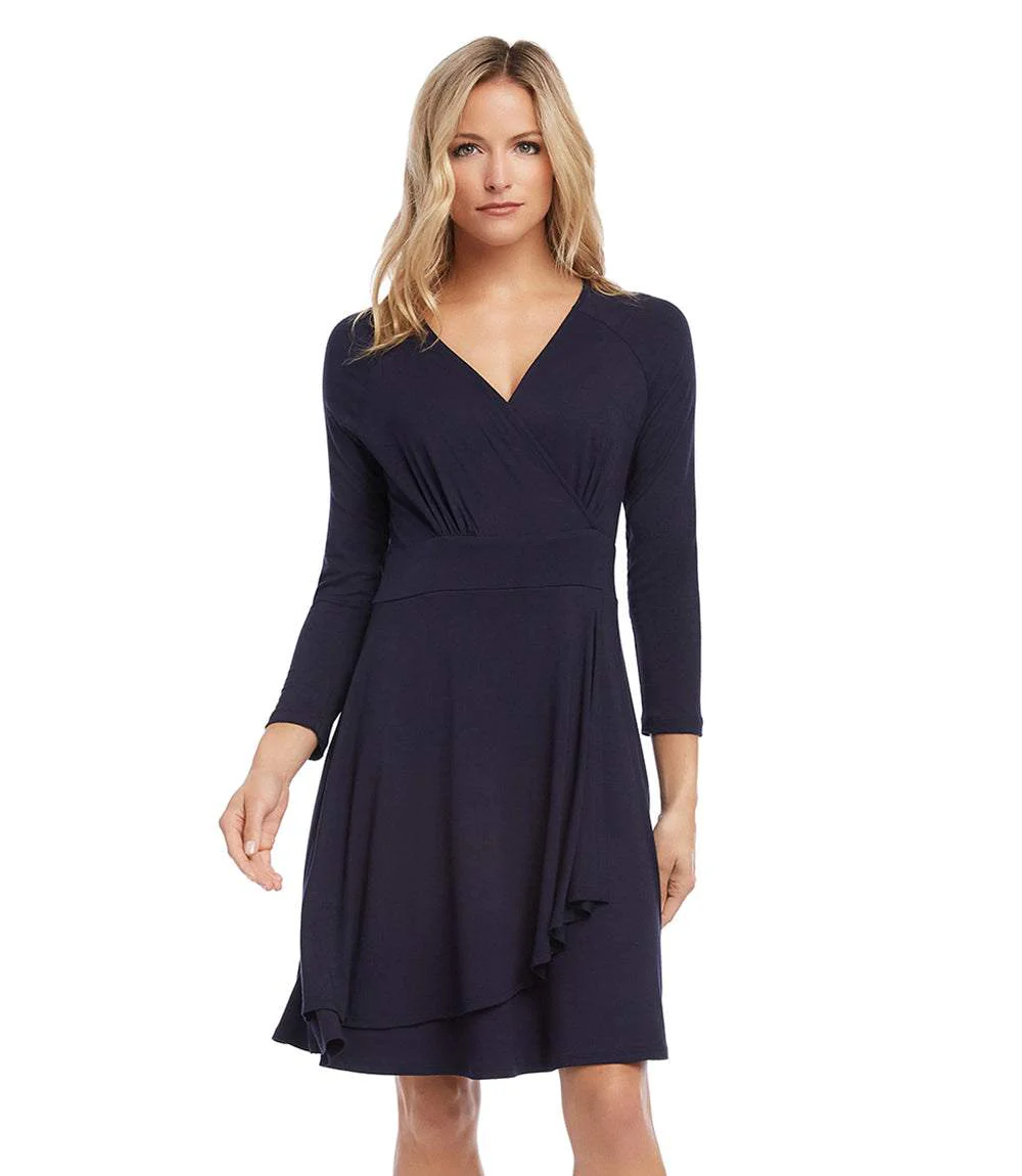 Petite Size Faux Wrap Drape Dress - Image 4
