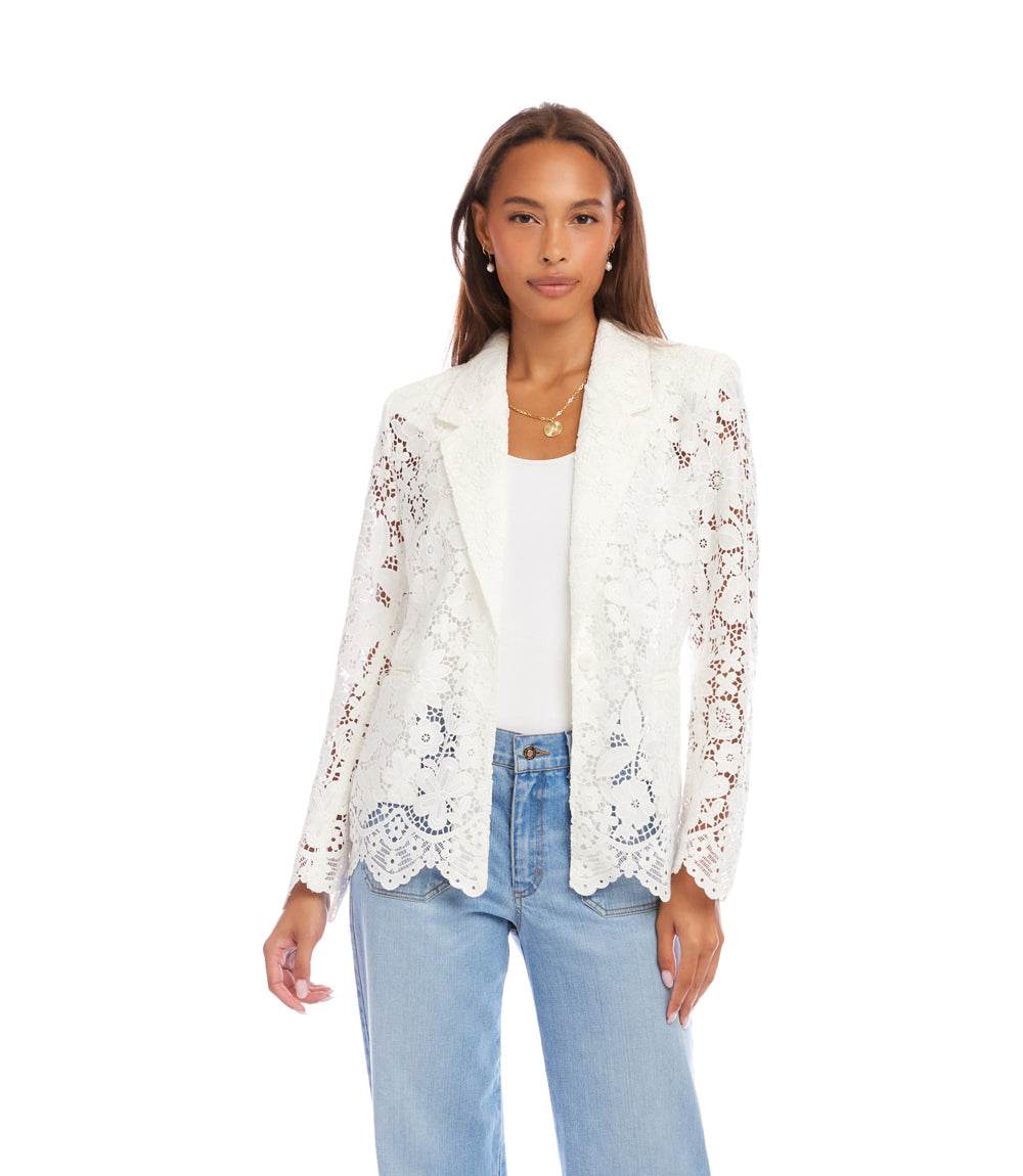 Floral Lace Scallop Edge Blazer - Image 3