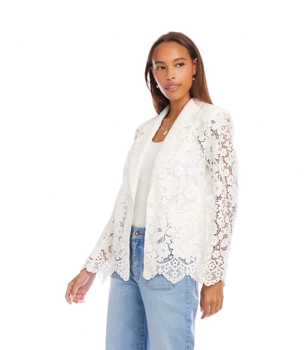 Floral Lace Scallop Edge Blazer - Image 4
