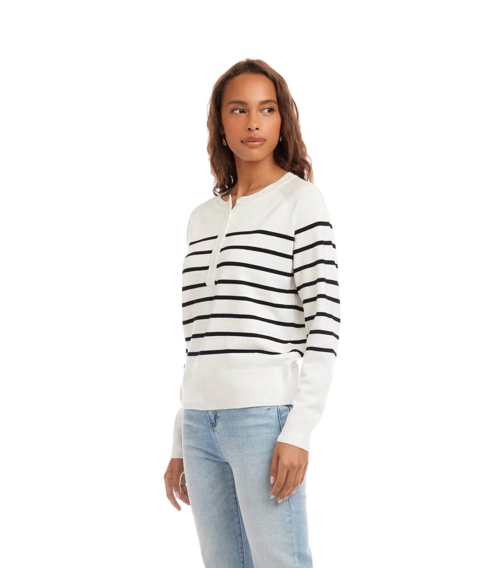 Petite Size Henley Stripe Sweater - Image 3