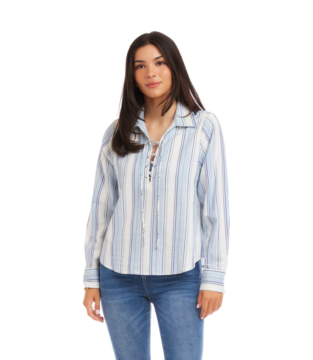Petite Size Long Sleeve Eyelet Lace Up Top - Image 2