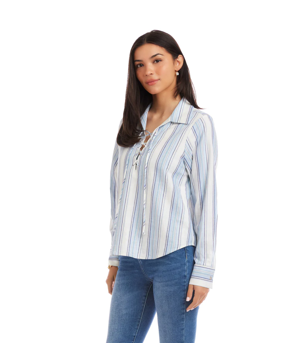 Petite Size Long Sleeve Eyelet Lace Up Top - Image 3