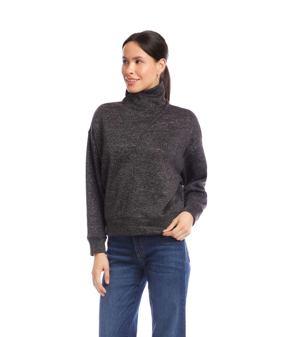 Petite Size Long Sleeve Faux Wrap Turtleneck Top - Image 3