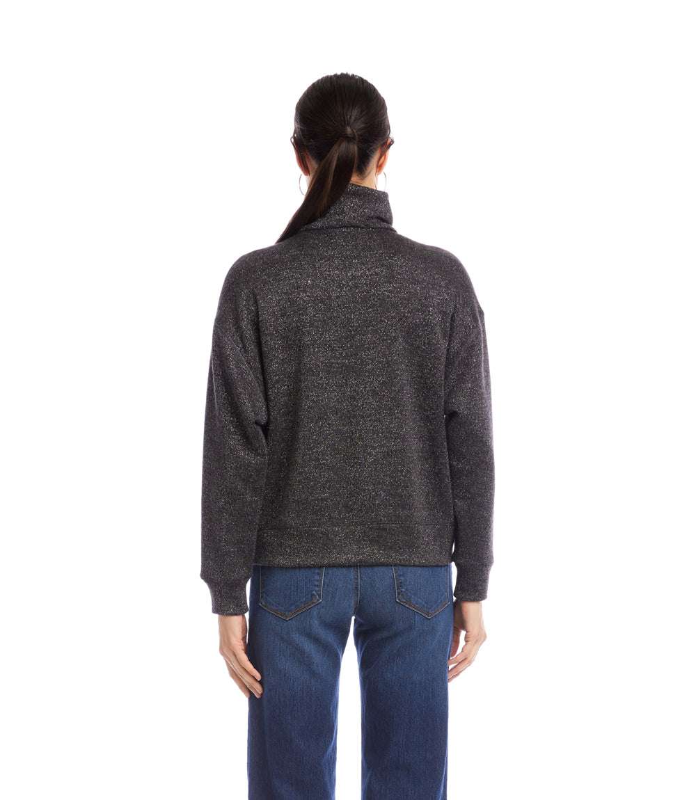 Petite Size Long Sleeve Faux Wrap Turtleneck Top - Image 4
