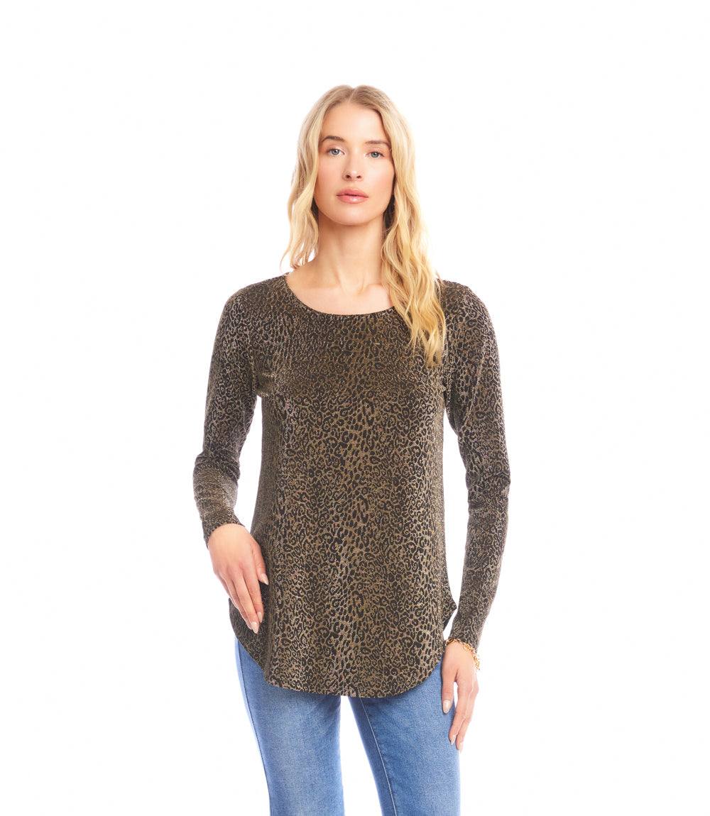 Petite Size Long Sleeve Metallic Knit Shirttail Top - Image 2