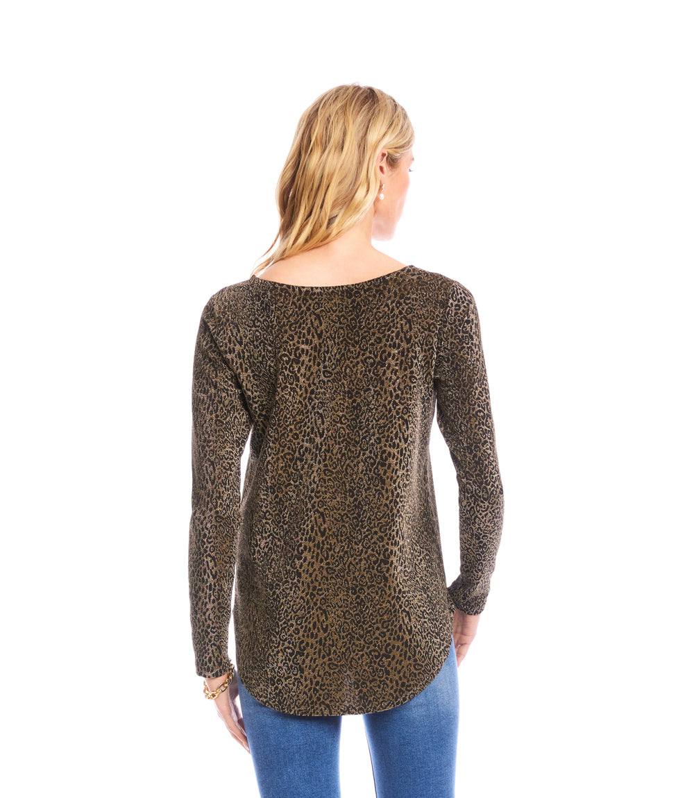Petite Size Long Sleeve Metallic Knit Shirttail Top - Image 4