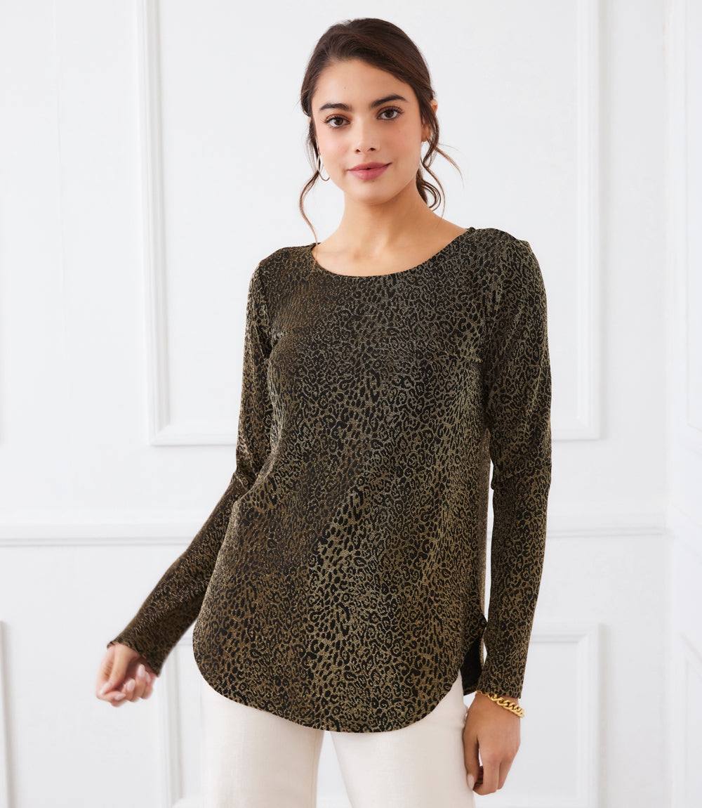 Petite Size Long Sleeve Metallic Knit Shirttail Top - Image 5