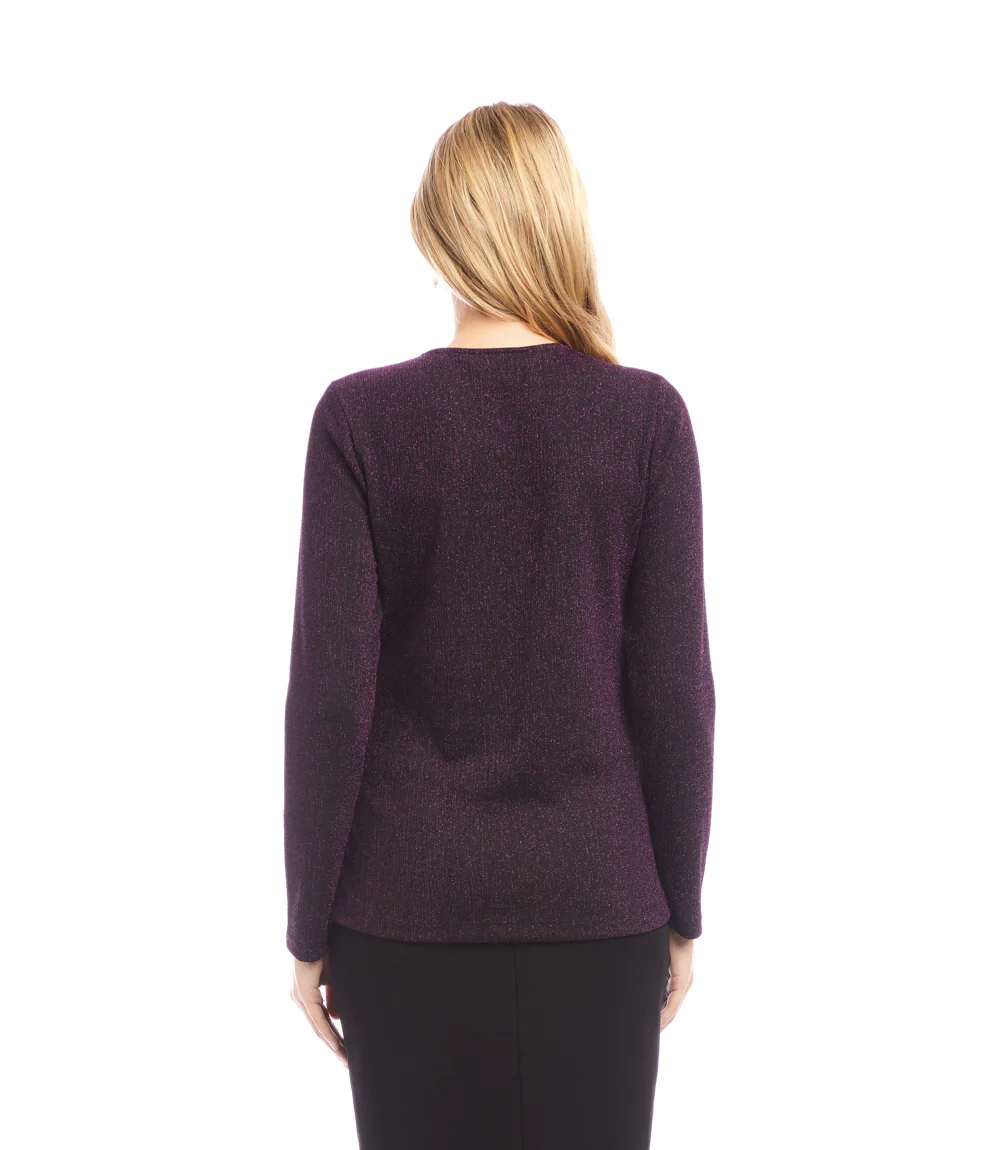Petite Size Long Sleeve Metallic Knit Side-Tie Top - Image 4