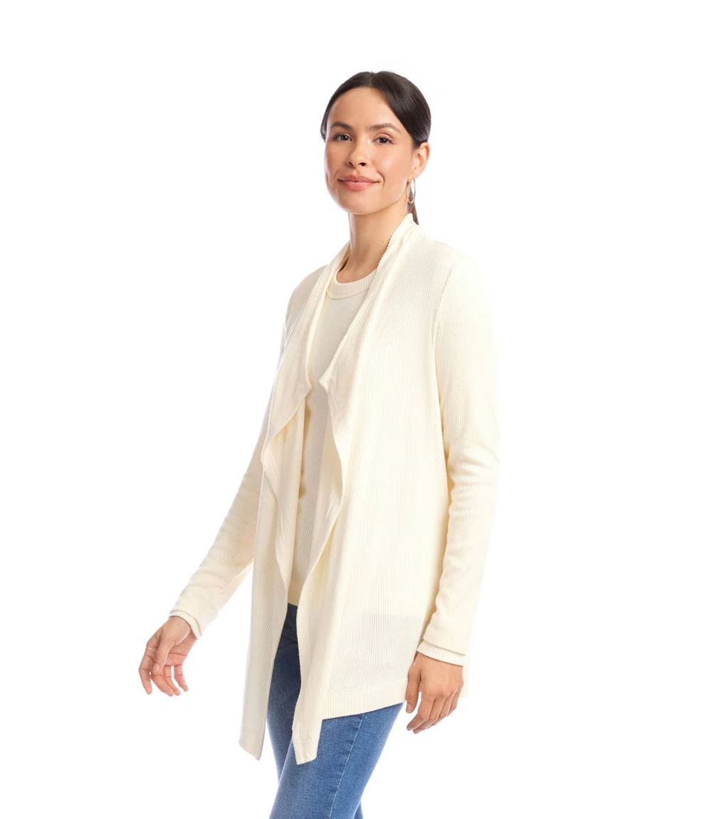 Petite Size Long Sleeve Ribbed Drape Front Cardigan - Image 4