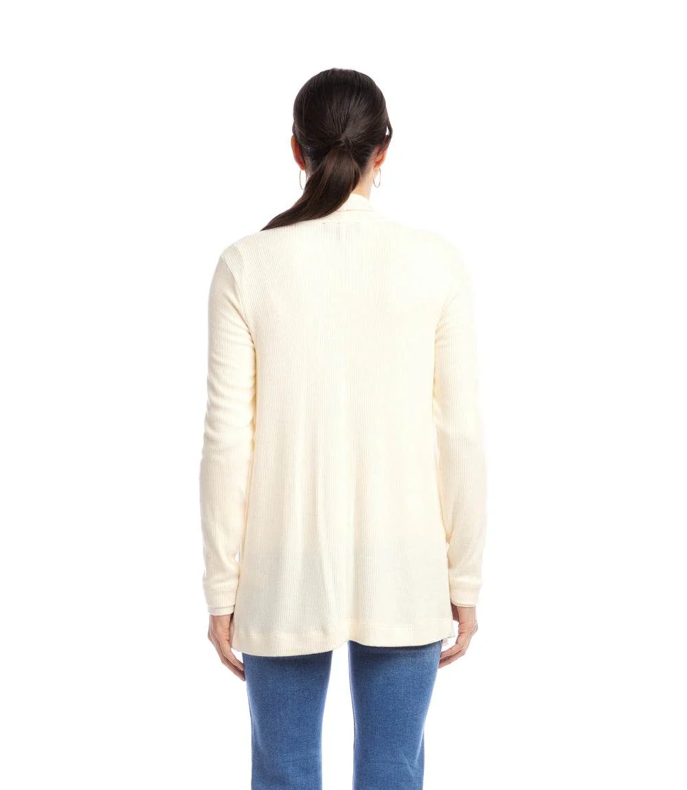 Petite Size Long Sleeve Ribbed Drape Front Cardigan - Image 5