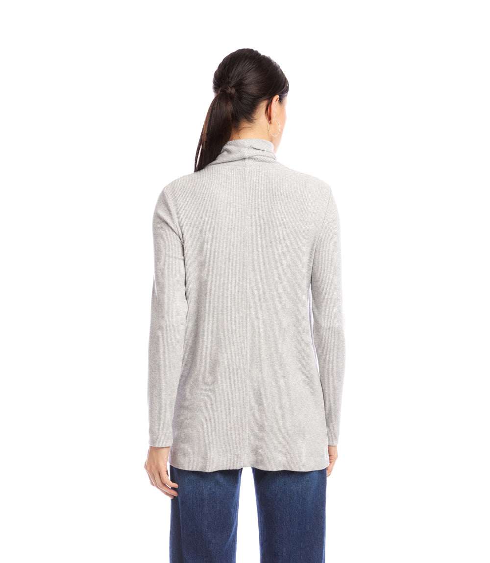 Petite Size Long Sleeve Ribbed Drape Front Cardigan - Image 4
