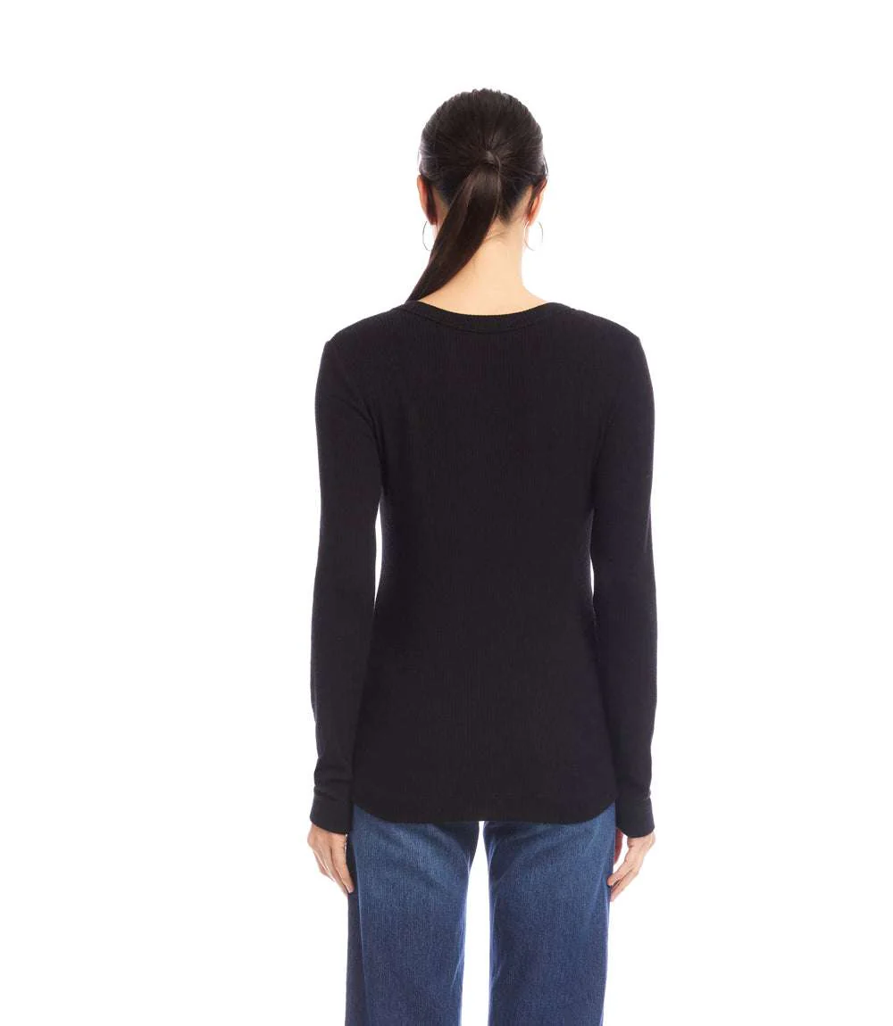 Petite Size Long Sleeve Ribbed V-Neck Top - Image 5
