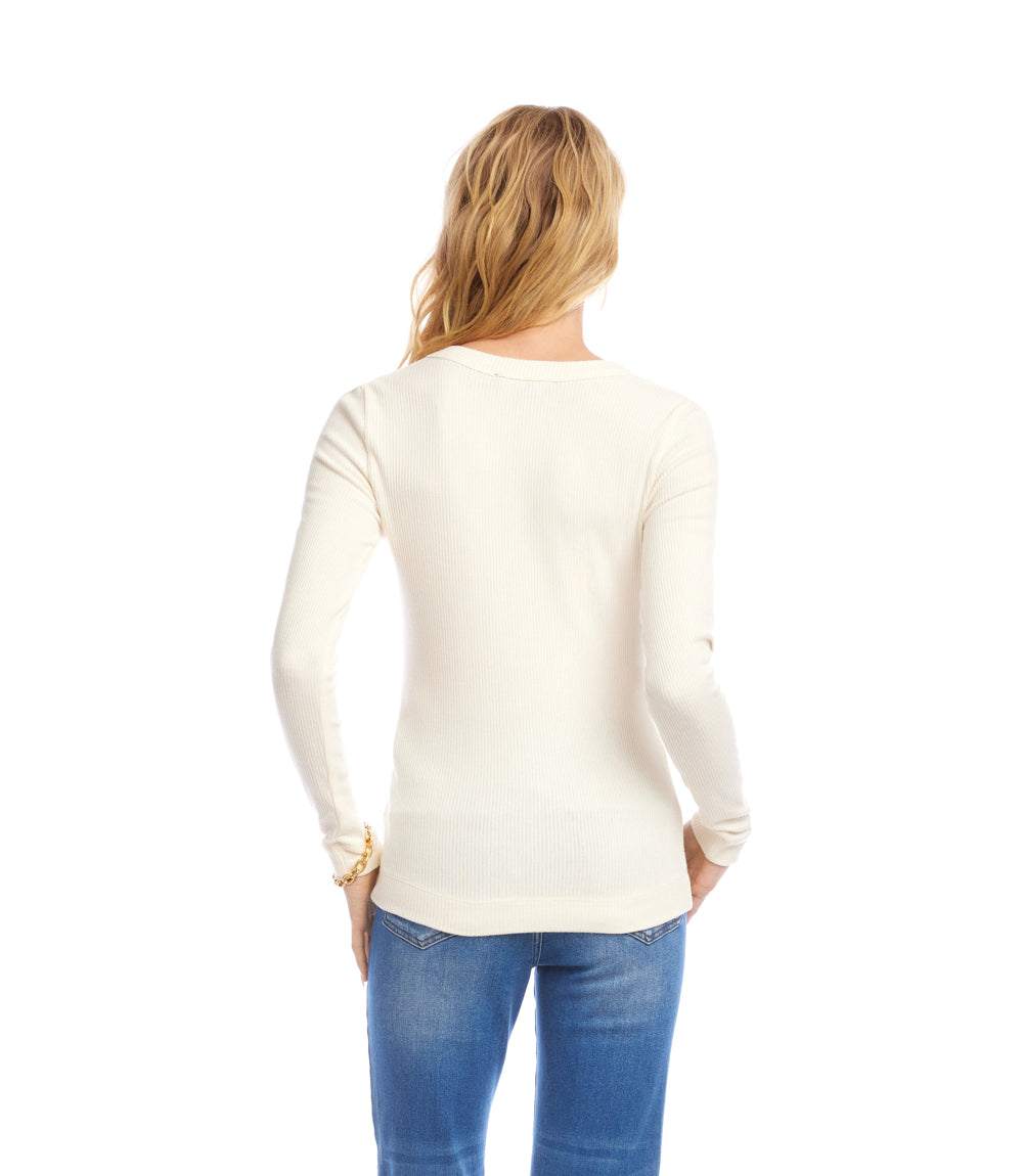 Petite Size Long Sleeve Ribbed V-Neck Top - Image 4