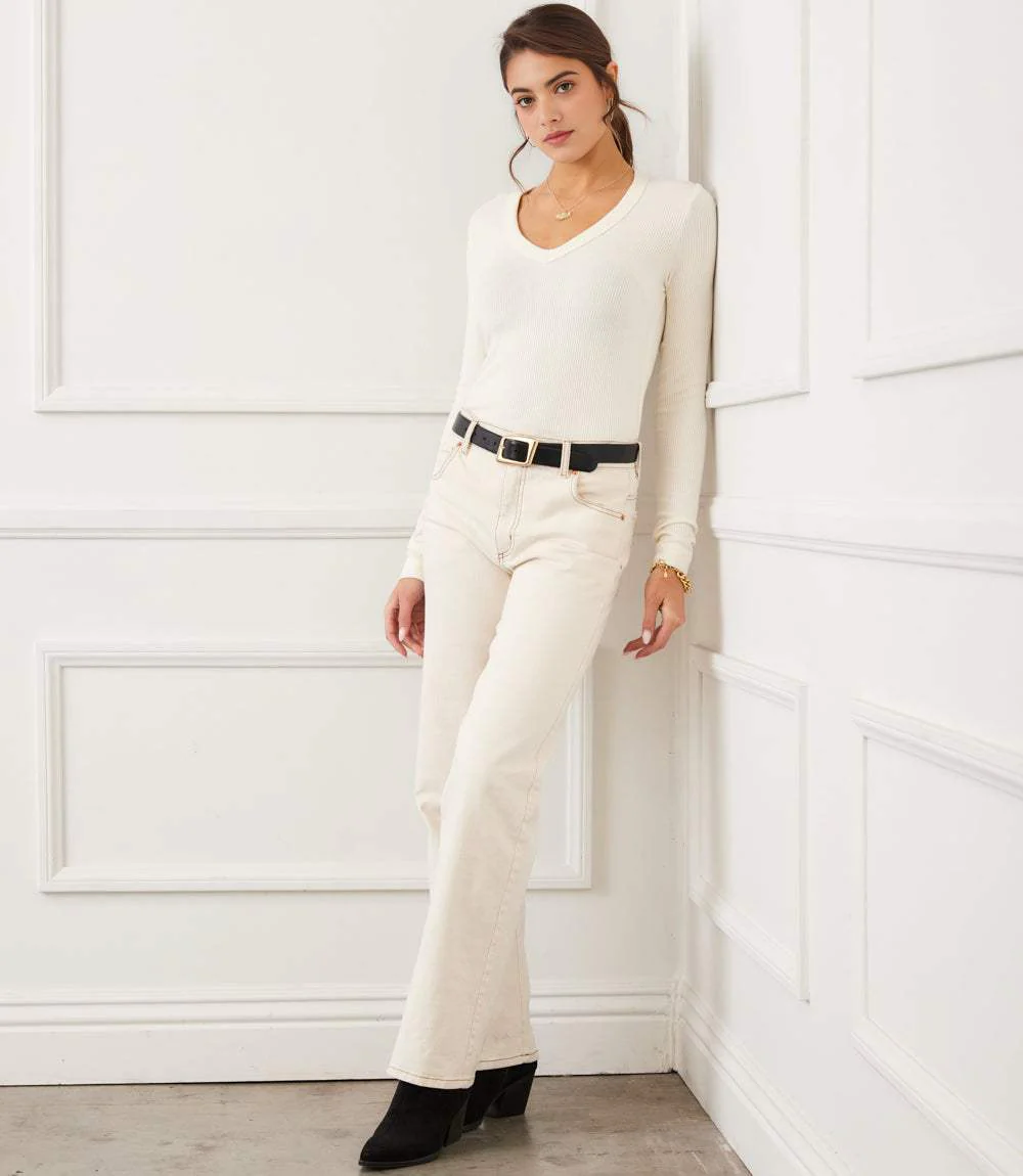 Petite Size Long Sleeve Ribbed V-Neck Top - Image 6