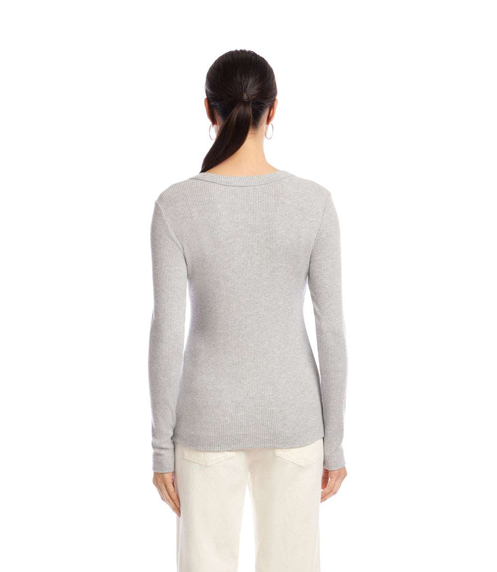 Petite Size Long Sleeve Ribbed V-Neck Top - Image 4