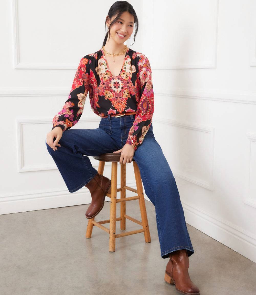 Petite Size Long Sleeve Shirred Blouse - Image 2