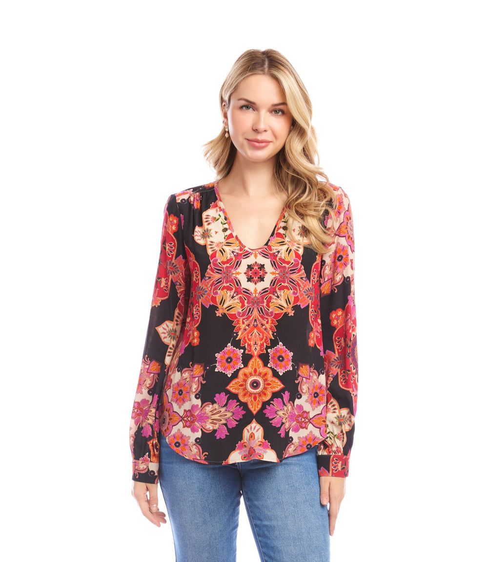 Petite Size Long Sleeve Shirred Blouse - Image 3