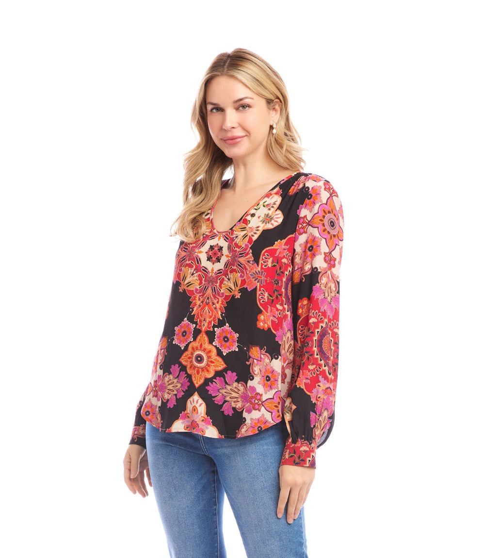 Petite Size Long Sleeve Shirred Blouse - Image 4