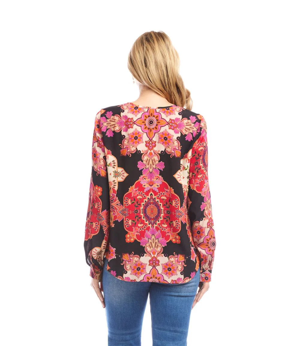 Petite Size Long Sleeve Shirred Blouse - Image 5