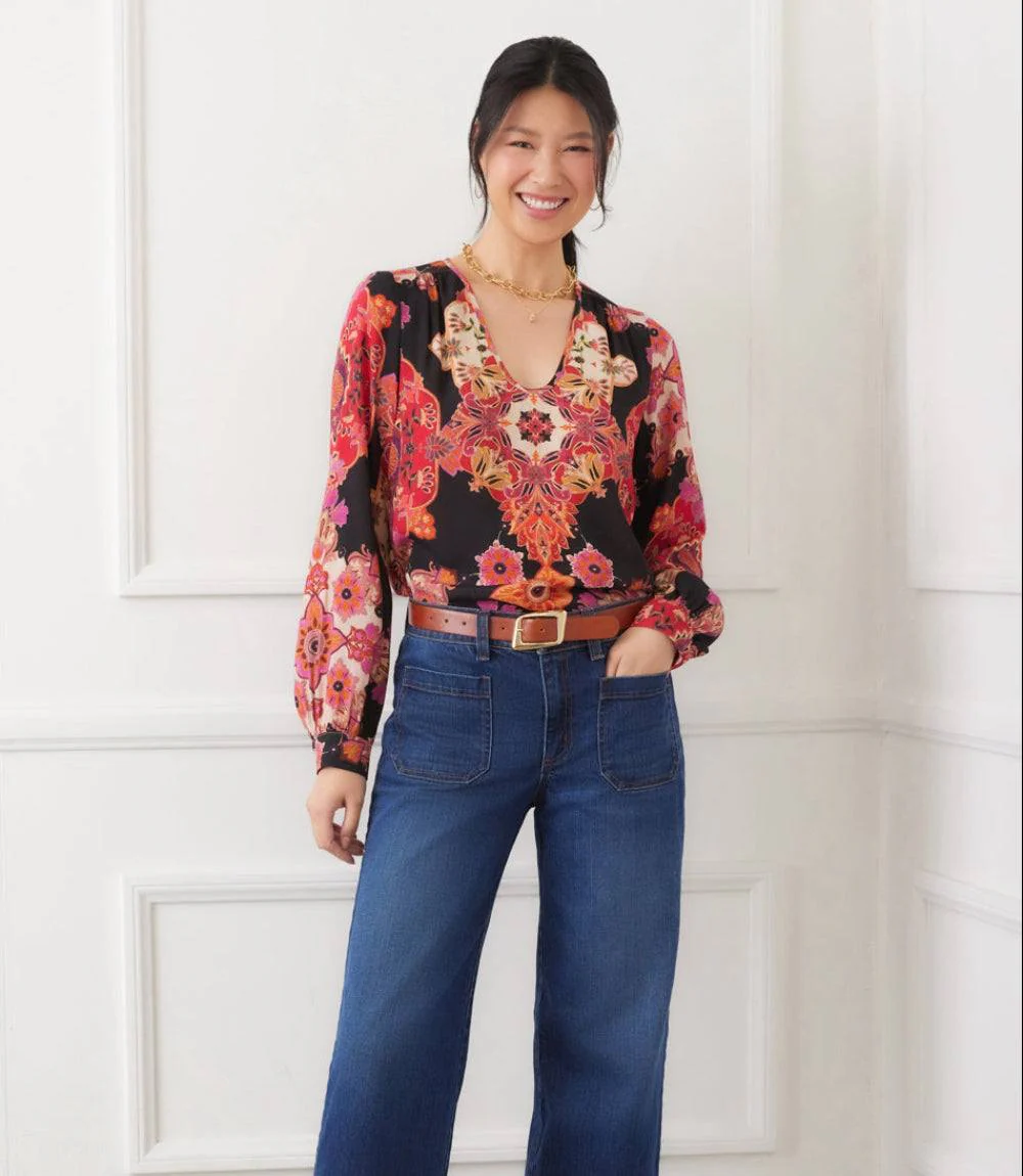 Petite Size Long Sleeve Shirred Blouse - Image 8