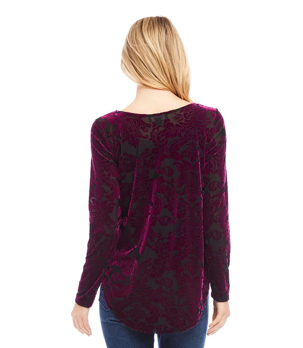 Petite Size Long Sleeve Velvet Burnout Shirttail Top - Image 4