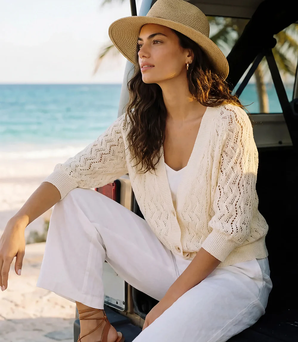 Petite Size Puff Sleeve Crochet Cardigan Sweater - Image 5