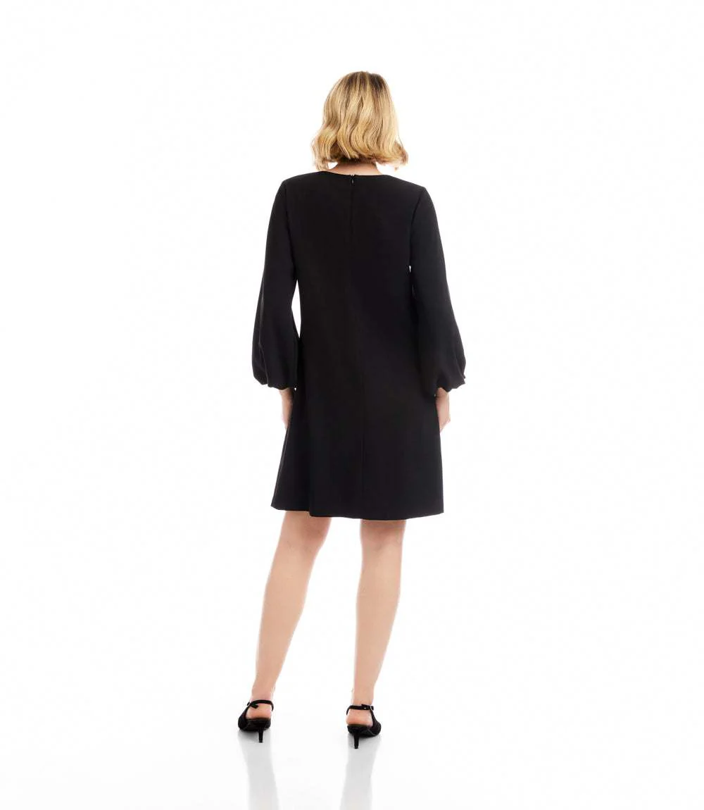 Petite Size Puff Sleeve Embellished Bow Shift Dress - Image 5