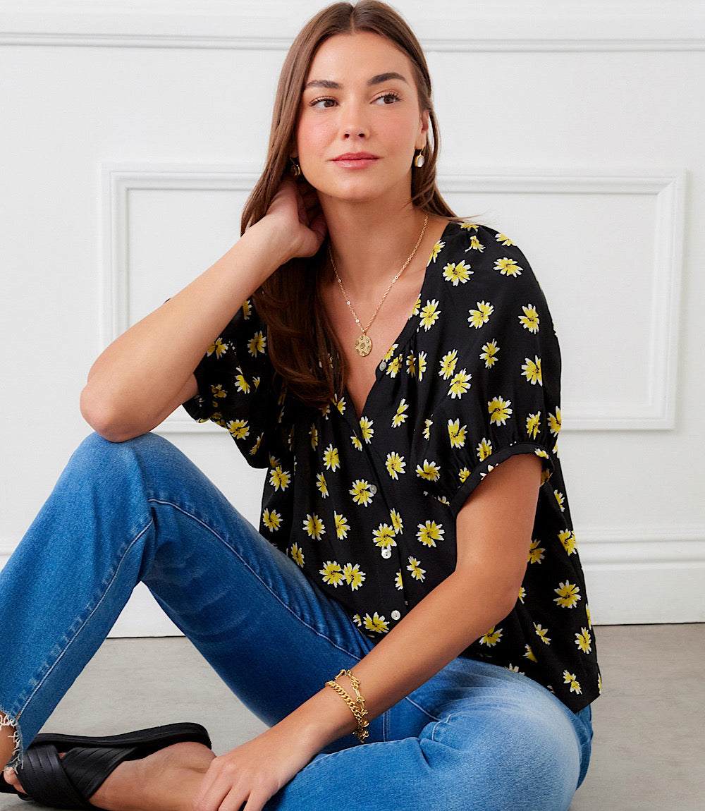 Petite Size Puff Sleeve Peasant Top - Image 2